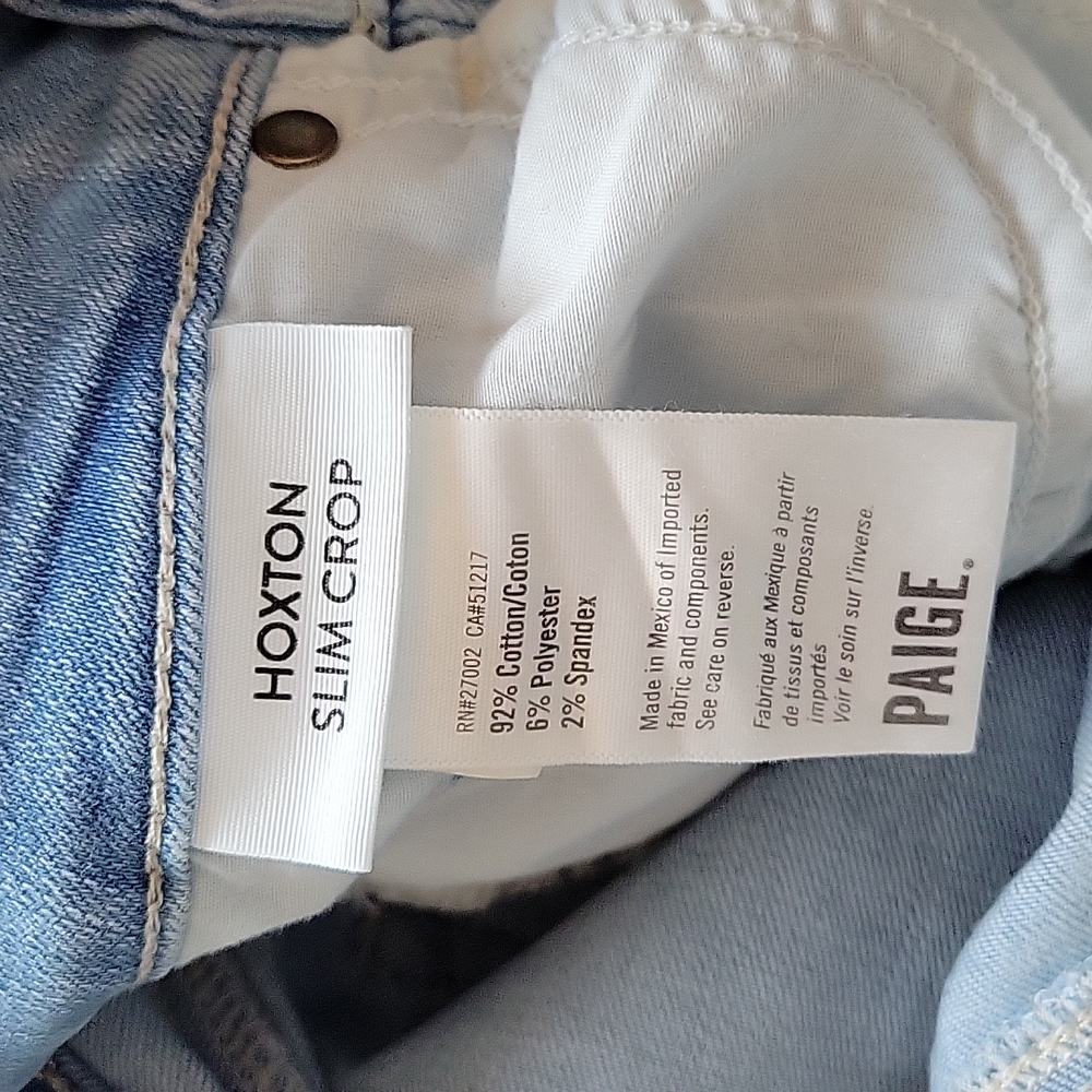 Paige, Hoxton, Slim, Crop, light blue, frayed edges, sz 26